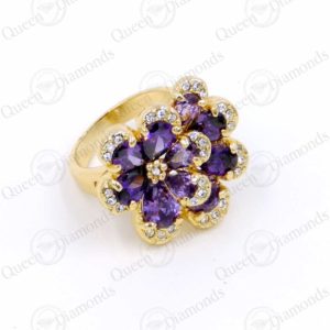 Δαχτυλίδι μωβ floral με Swarovski κρυστάλλους